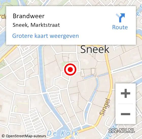 Locatie op kaart van de 112 melding: Brandweer Sneek, Marktstraat op 22 juni 2019 21:02