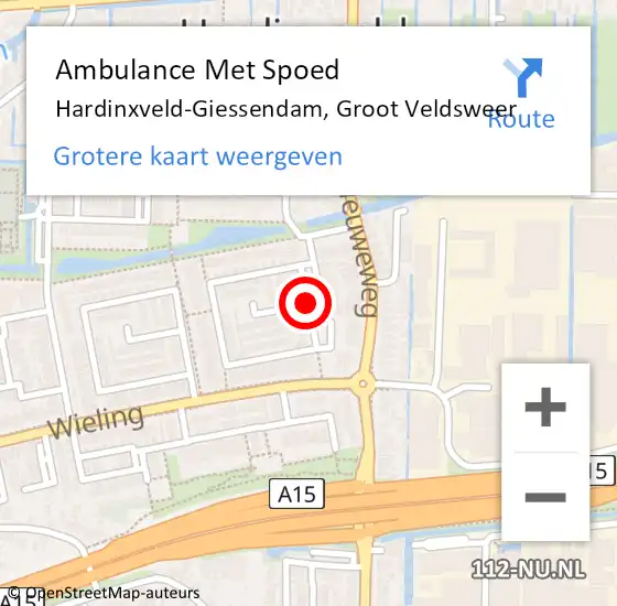 Locatie op kaart van de 112 melding: Ambulance Met Spoed Naar Hardinxveld-Giessendam, Groot Veldsweer op 22 juni 2019 21:24