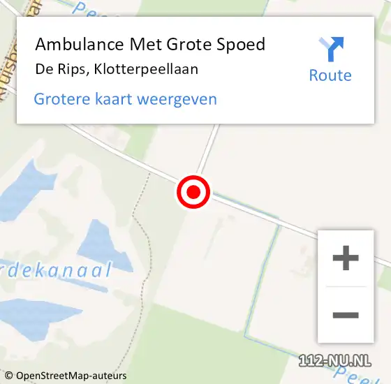 Locatie op kaart van de 112 melding: Ambulance Met Grote Spoed Naar De Rips, Klotterpeellaan op 22 juni 2019 23:45