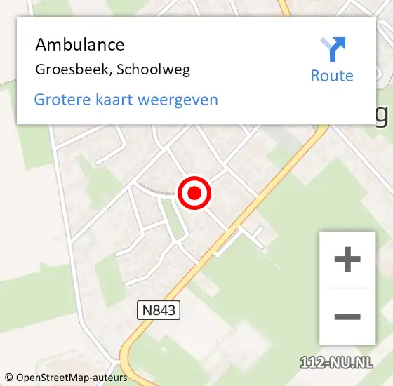 Locatie op kaart van de 112 melding: Ambulance Groesbeek, Schoolweg op 23 juni 2019 00:12