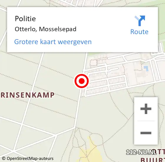 Locatie op kaart van de 112 melding: Politie Otterlo, Mosselsepad op 23 juni 2019 00:43