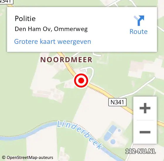 Locatie op kaart van de 112 melding: Politie Den Ham Ov, Ommerweg op 23 juni 2019 02:04