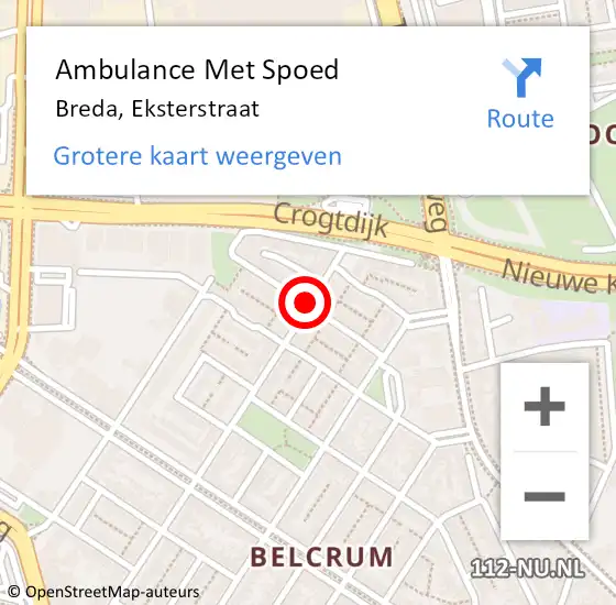 Locatie op kaart van de 112 melding: Ambulance Met Spoed Naar Breda, Eksterstraat op 23 juni 2019 02:17