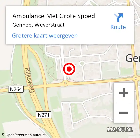 Locatie op kaart van de 112 melding: Ambulance Met Grote Spoed Naar Gennep, Weverstraat op 23 juni 2019 02:33