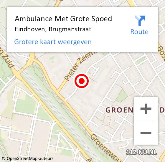 Locatie op kaart van de 112 melding: Ambulance Met Grote Spoed Naar Eindhoven, Brugmanstraat op 23 juni 2019 02:43