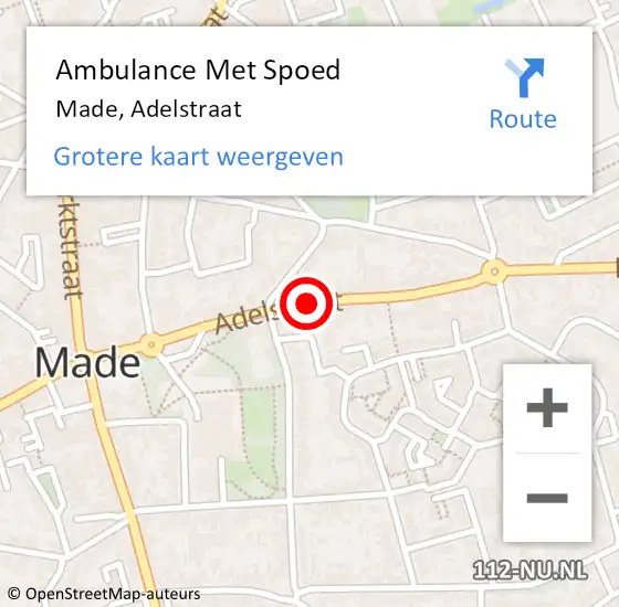 Locatie op kaart van de 112 melding: Ambulance Met Spoed Naar Made, Adelstraat op 23 juni 2019 03:09