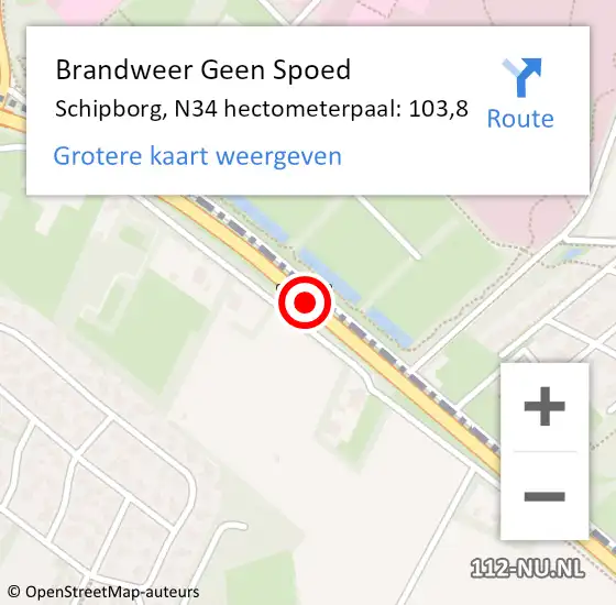 Locatie op kaart van de 112 melding: Brandweer Geen Spoed Naar Schipborg, N34 hectometerpaal: 103,8 op 23 juni 2019 06:14
