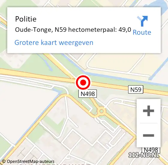 Locatie op kaart van de 112 melding: Politie Oude-Tonge, N59 op 23 juni 2019 08:46