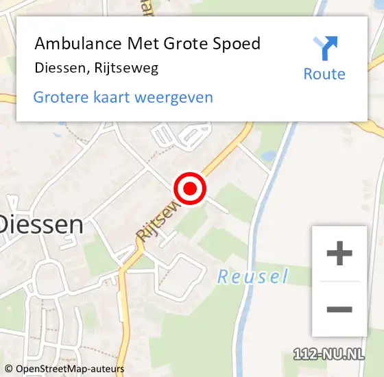 Locatie op kaart van de 112 melding: Ambulance Met Grote Spoed Naar Diessen, Rijtseweg op 23 juni 2019 08:55