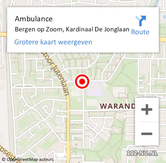 Locatie op kaart van de 112 melding: Ambulance Bergen op Zoom, Kardinaal De Jonglaan op 23 juni 2019 12:09