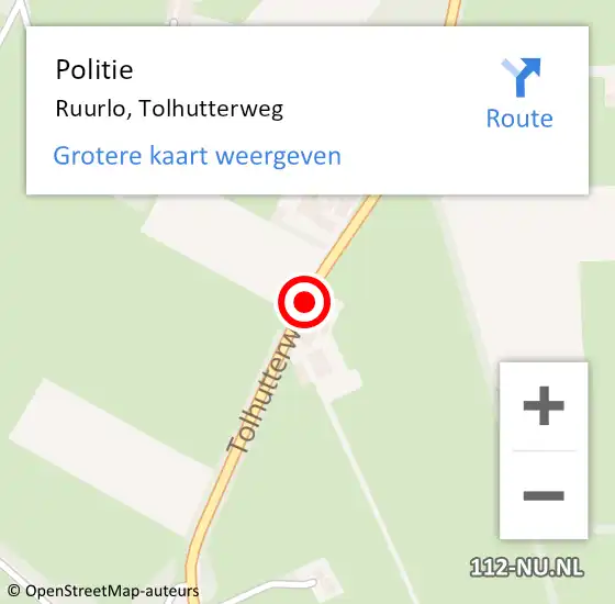 Locatie op kaart van de 112 melding: Politie Ruurlo, Tolhutterweg op 23 juni 2019 12:56