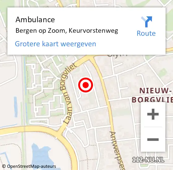 Locatie op kaart van de 112 melding: Ambulance Bergen op Zoom, Keurvorstenweg op 23 juni 2019 14:03