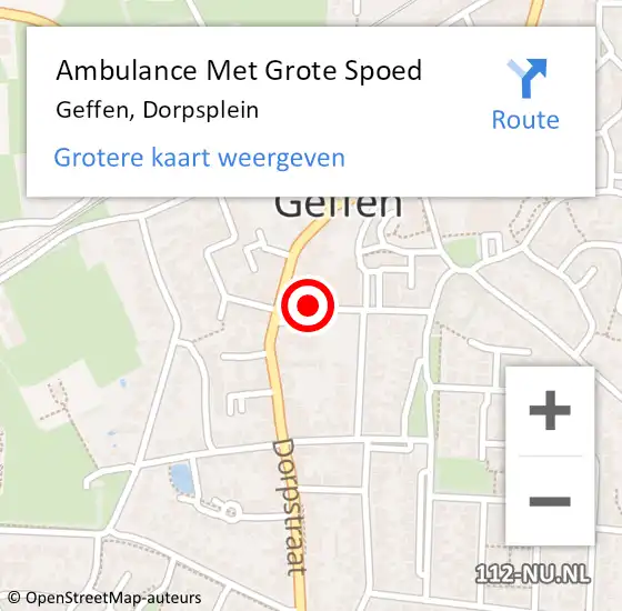 Locatie op kaart van de 112 melding: Ambulance Met Grote Spoed Naar Geffen, Dorpsplein op 23 juni 2019 15:12