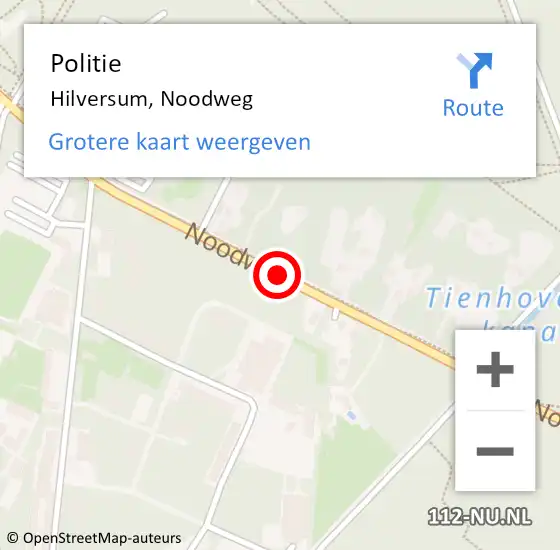 Locatie op kaart van de 112 melding: Politie Hilversum, Noodweg op 23 juni 2019 16:38