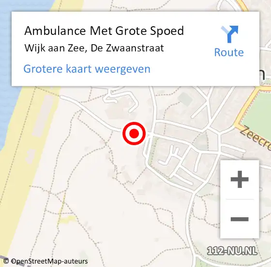 Locatie op kaart van de 112 melding: Ambulance Met Grote Spoed Naar Wijk aan Zee, De Zwaanstraat op 23 juni 2019 17:19