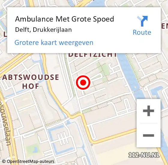 Locatie op kaart van de 112 melding: Ambulance Met Grote Spoed Naar Delft, Drukkerijlaan op 23 juni 2019 17:27