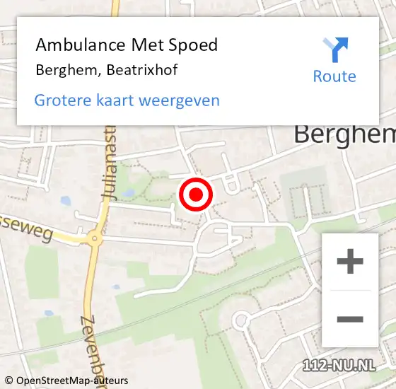 Locatie op kaart van de 112 melding: Ambulance Met Spoed Naar Berghem, Beatrixhof op 23 juni 2019 20:43