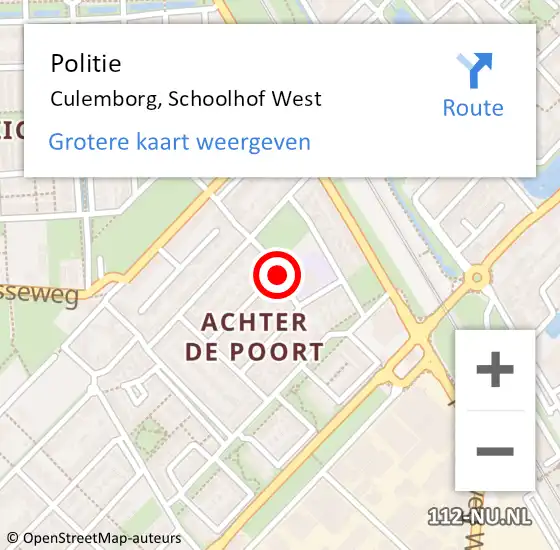 Locatie op kaart van de 112 melding: Politie Culemborg, Schoolhof West op 23 juni 2019 22:01