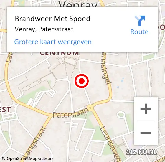 Locatie op kaart van de 112 melding: Brandweer Met Spoed Naar Venray, Patersstraat op 24 juni 2019 00:18