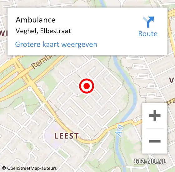 Locatie op kaart van de 112 melding: Ambulance Veghel, Elbestraat op 24 juni 2019 08:07