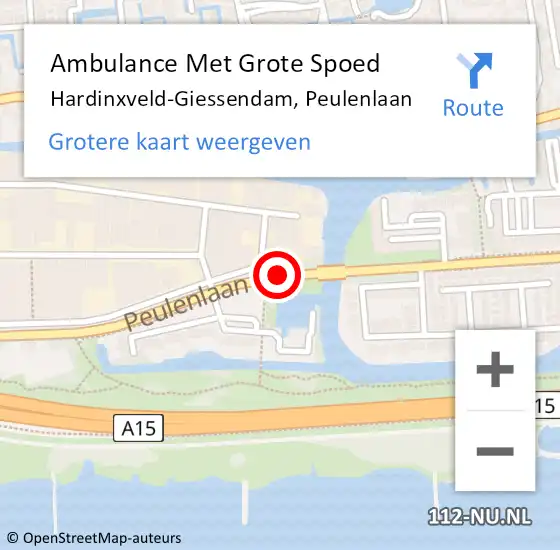 Locatie op kaart van de 112 melding: Ambulance Met Grote Spoed Naar Hardinxveld-Giessendam, Peulenlaan op 24 juni 2019 08:10