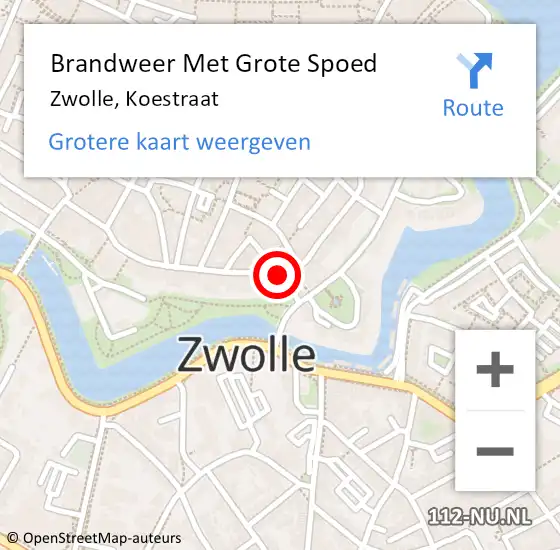 Locatie op kaart van de 112 melding: Brandweer Met Grote Spoed Naar Zwolle, Koestraat op 5 april 2014 11:25