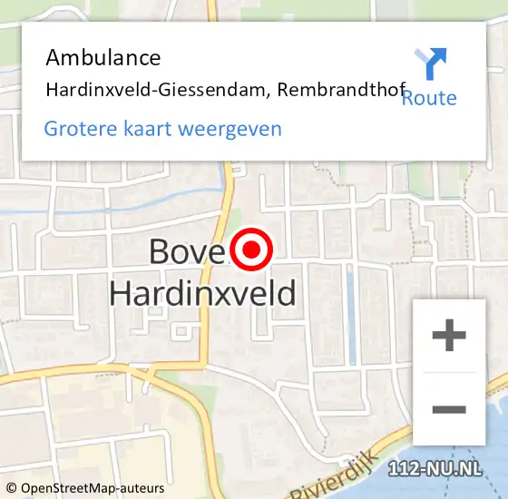 Locatie op kaart van de 112 melding: Ambulance Hardinxveld-Giessendam, Rembrandthof op 24 juni 2019 09:00