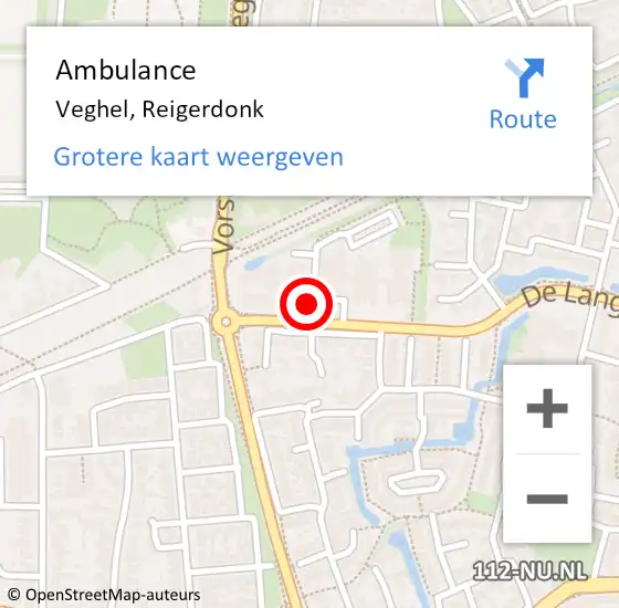Locatie op kaart van de 112 melding: Ambulance Veghel, Reigerdonk op 24 juni 2019 09:23