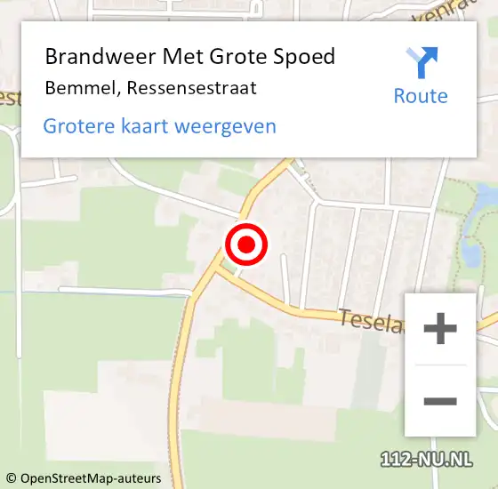 Locatie op kaart van de 112 melding: Brandweer Met Grote Spoed Naar Bemmel, Ressensestraat op 24 juni 2019 09:24