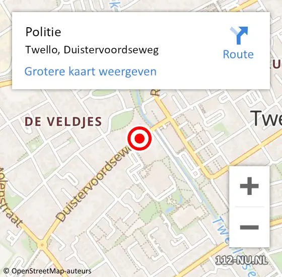 Locatie op kaart van de 112 melding: Politie Twello, Duistervoordseweg op 24 juni 2019 09:50