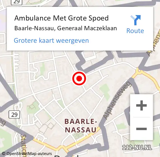 Locatie op kaart van de 112 melding: Ambulance Met Grote Spoed Naar Baarle-Nassau, Generaal Maczeklaan op 24 juni 2019 11:39