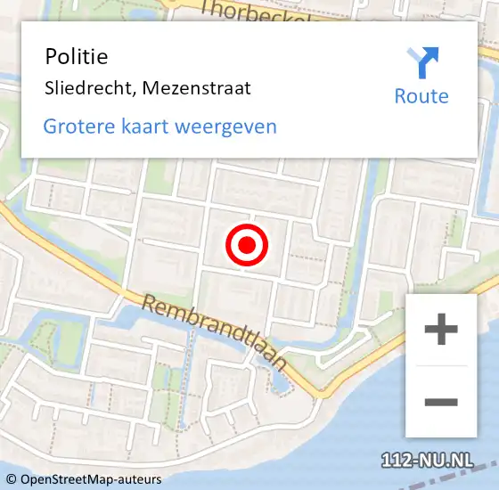 Locatie op kaart van de 112 melding: Politie Sliedrecht, Mezenstraat op 24 juni 2019 11:39