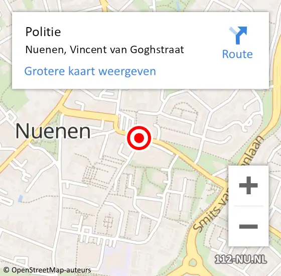 Locatie op kaart van de 112 melding: Politie Nuenen, Vincent van Goghstraat op 24 juni 2019 13:09