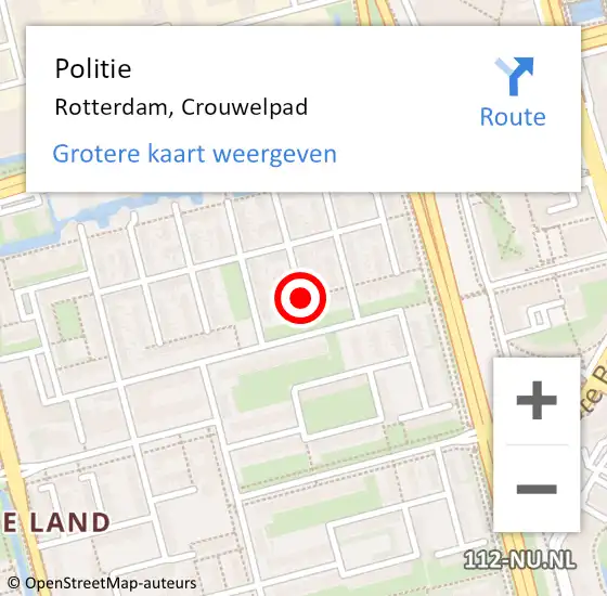 Locatie op kaart van de 112 melding: Politie Rotterdam, Crouwelpad op 24 juni 2019 13:30