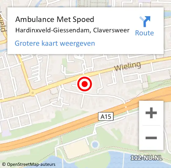 Locatie op kaart van de 112 melding: Ambulance Met Spoed Naar Hardinxveld-Giessendam, Claversweer op 24 juni 2019 13:48