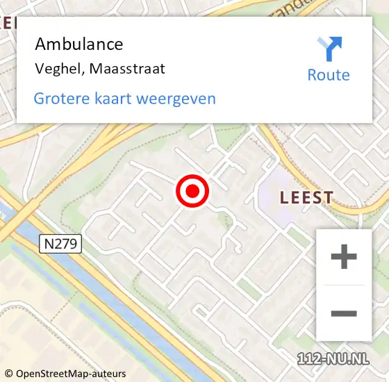 Locatie op kaart van de 112 melding: Ambulance Veghel, Maasstraat op 24 juni 2019 14:03