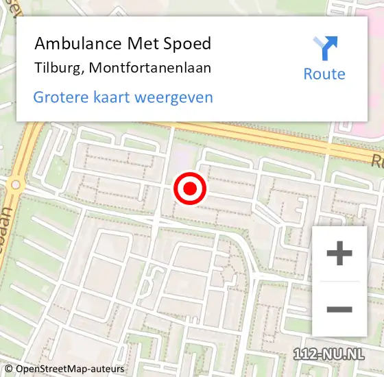 Locatie op kaart van de 112 melding: Ambulance Met Spoed Naar Tilburg, Montfortanenlaan op 24 juni 2019 14:18