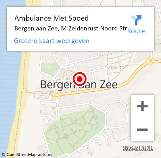 Locatie op kaart van de 112 melding: Ambulance Met Spoed Naar Bergen aan Zee, M Zeldenrust Noord Str op 24 juni 2019 14:51