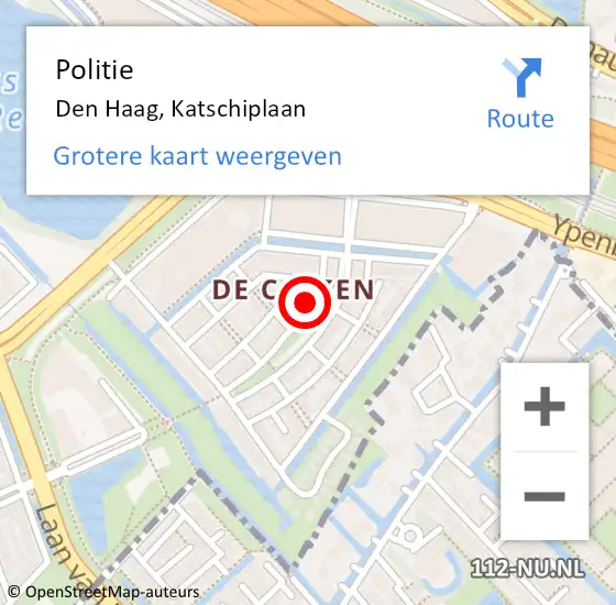 Locatie op kaart van de 112 melding: Politie Den Haag, Katschiplaan op 24 juni 2019 16:15