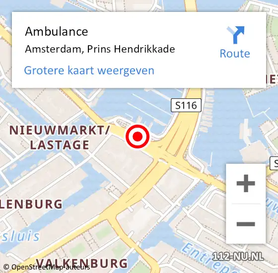 Locatie op kaart van de 112 melding: Ambulance Amsterdam, Prins Hendrikkade op 24 juni 2019 17:13