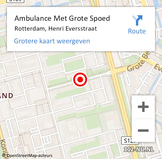 Locatie op kaart van de 112 melding: Ambulance Met Grote Spoed Naar Rotterdam, Henri Eversstraat op 24 juni 2019 17:54