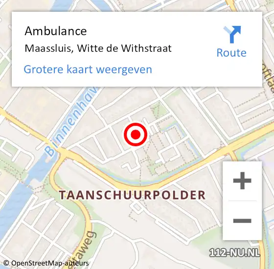 Locatie op kaart van de 112 melding: Ambulance Maassluis, Witte de Withstraat op 24 juni 2019 18:12