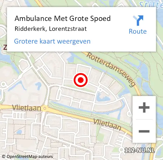 Locatie op kaart van de 112 melding: Ambulance Met Grote Spoed Naar Ridderkerk, Lorentzstraat op 24 juni 2019 18:25