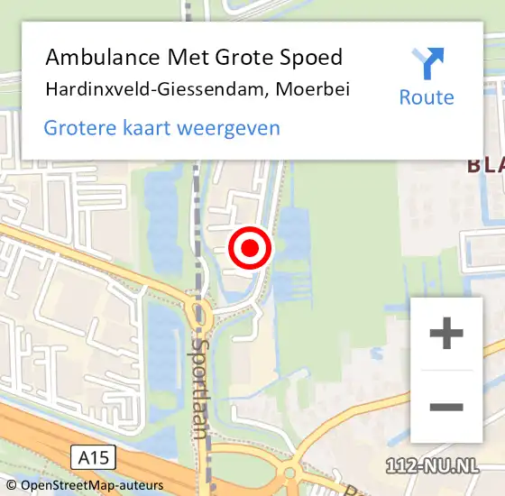 Locatie op kaart van de 112 melding: Ambulance Met Grote Spoed Naar Hardinxveld-Giessendam, Moerbei op 24 juni 2019 18:44