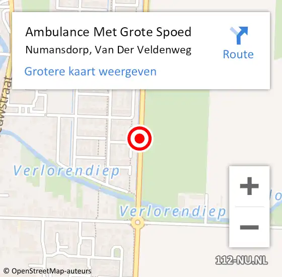 Locatie op kaart van de 112 melding: Ambulance Met Grote Spoed Naar Numansdorp, Weth Van Der Veldenweg op 24 juni 2019 20:47