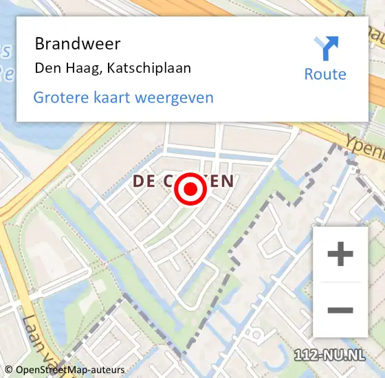 Locatie op kaart van de 112 melding: Brandweer Den Haag, Katschiplaan op 24 juni 2019 22:34