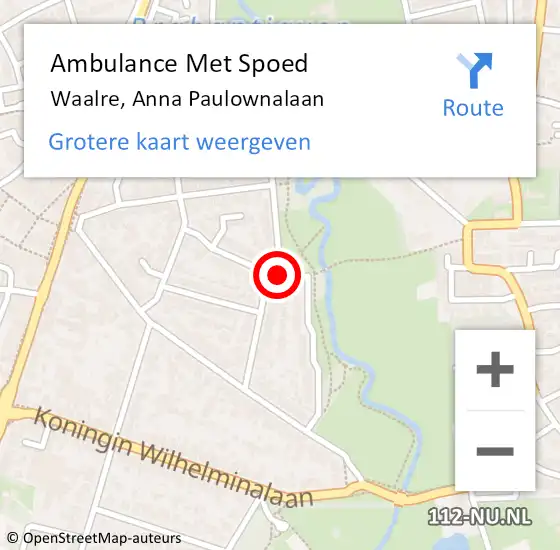 Locatie op kaart van de 112 melding: Ambulance Met Spoed Naar Waalre, Anna Paulownalaan op 24 juni 2019 23:08