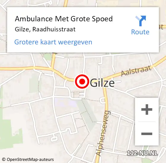 Locatie op kaart van de 112 melding: Ambulance Met Grote Spoed Naar Gilze, Raadhuisstraat op 25 juni 2019 01:03