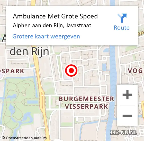 Locatie op kaart van de 112 melding: Ambulance Met Grote Spoed Naar Alphen aan den Rijn, Javastraat op 25 juni 2019 02:26