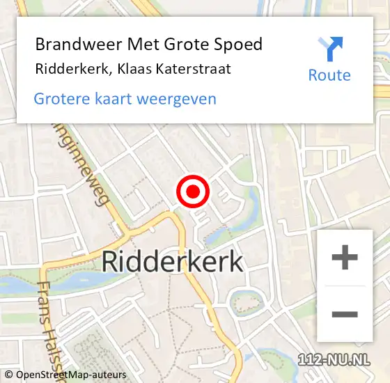 Locatie op kaart van de 112 melding: Brandweer Met Grote Spoed Naar Ridderkerk, Klaas Katerstraat op 25 juni 2019 02:40